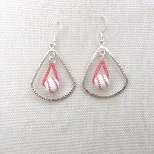Choice Large Ceramic Baseball Teardrop Chain or Beaded Earrings Sterling Wires